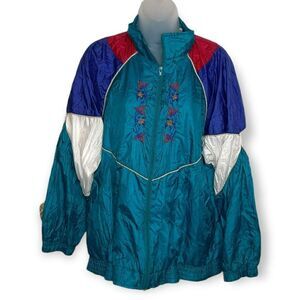 Bold Spirit Vintage 80s Color Block Embroidered Windbreaker sz L